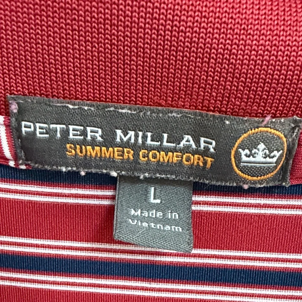 Peter Millar Summer Comfort Red Navy Striped Men's Polo Shirt - Picture 2 of 4